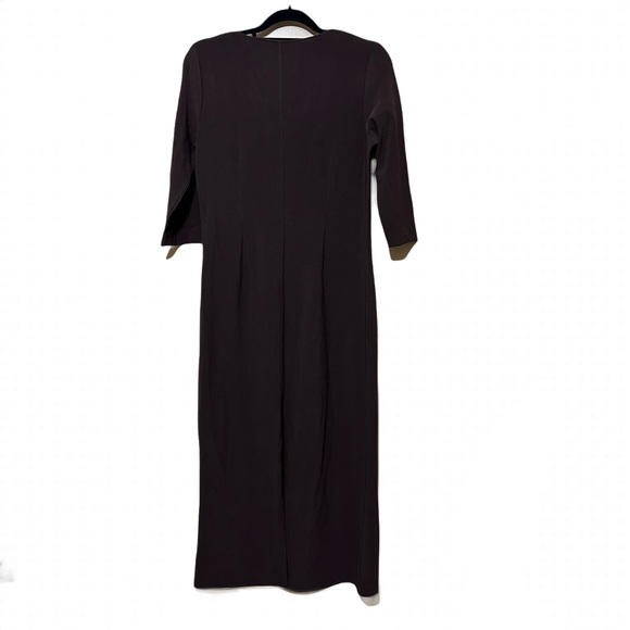 Boston Proper Chocolate Brown Pointe Knit V-neck 3/4 Sleeve MIDI Dress Women PS - Picture 2 of 4